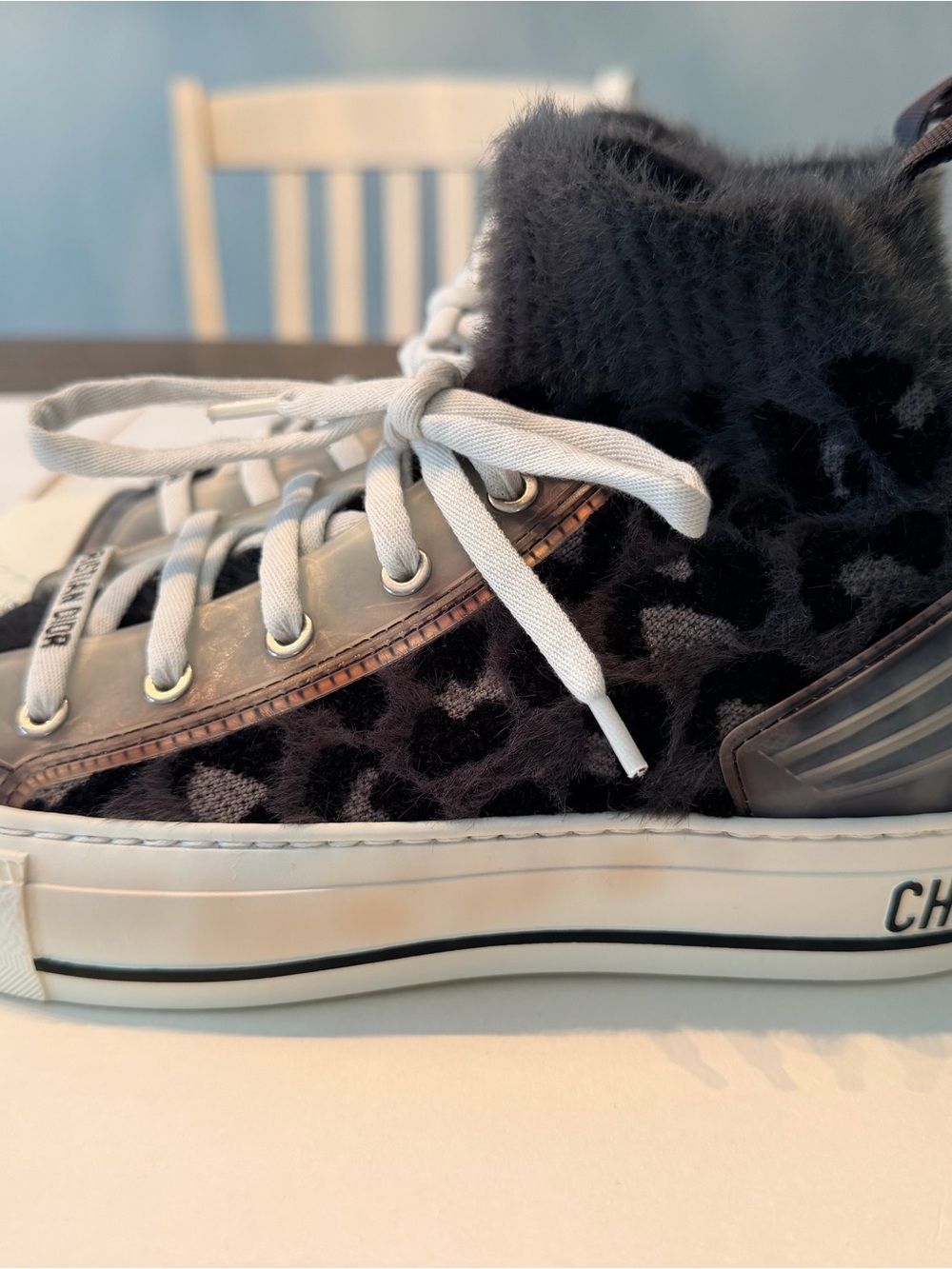 Christian Dior Grey Cheetah Sneakers with fur on top